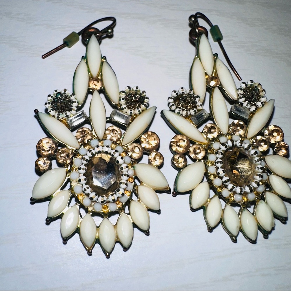 Cream and Gold Statement Earrings